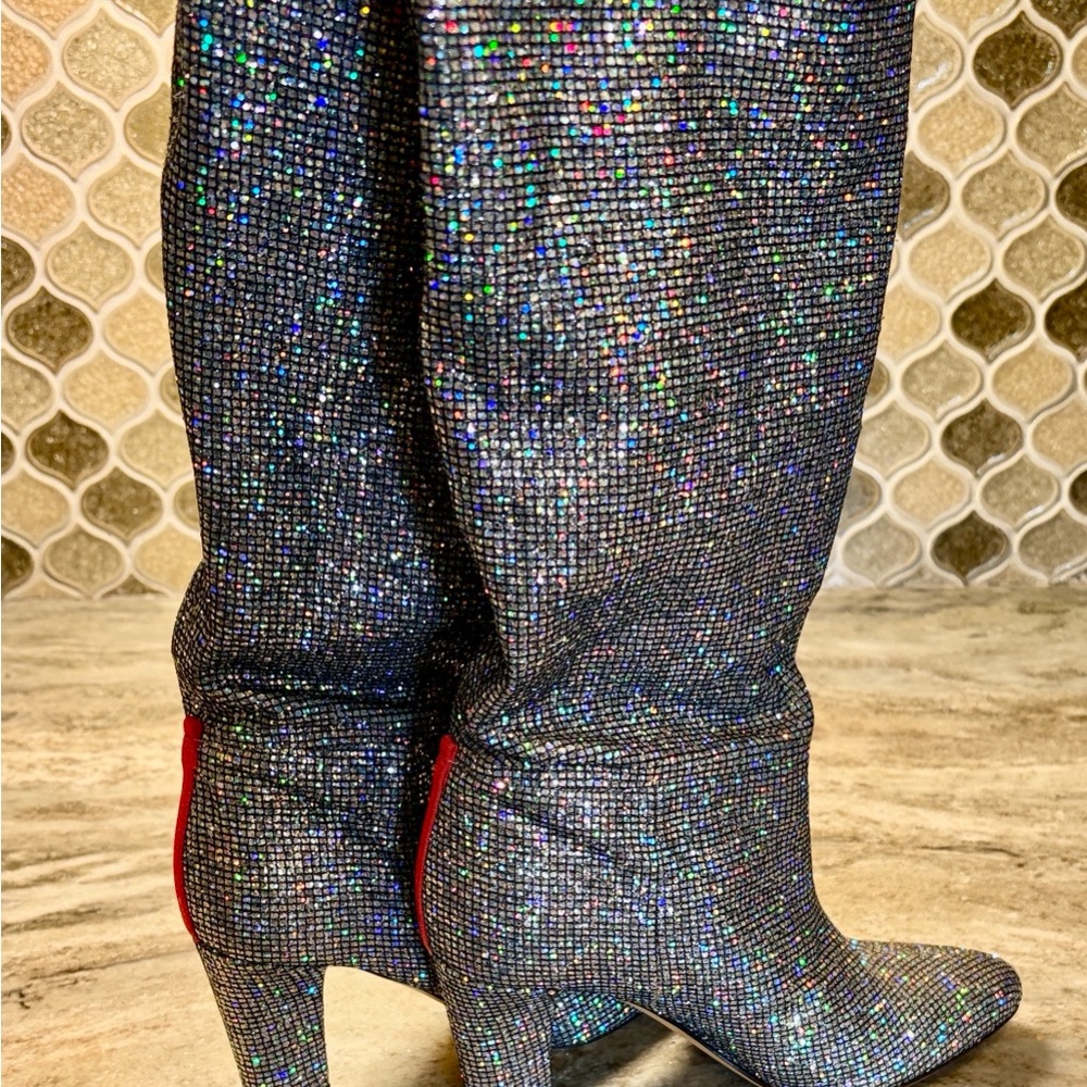 SJP by Sarah Jessica Parker Silver Glitter Knee-High Boots - Picture 6 of 8